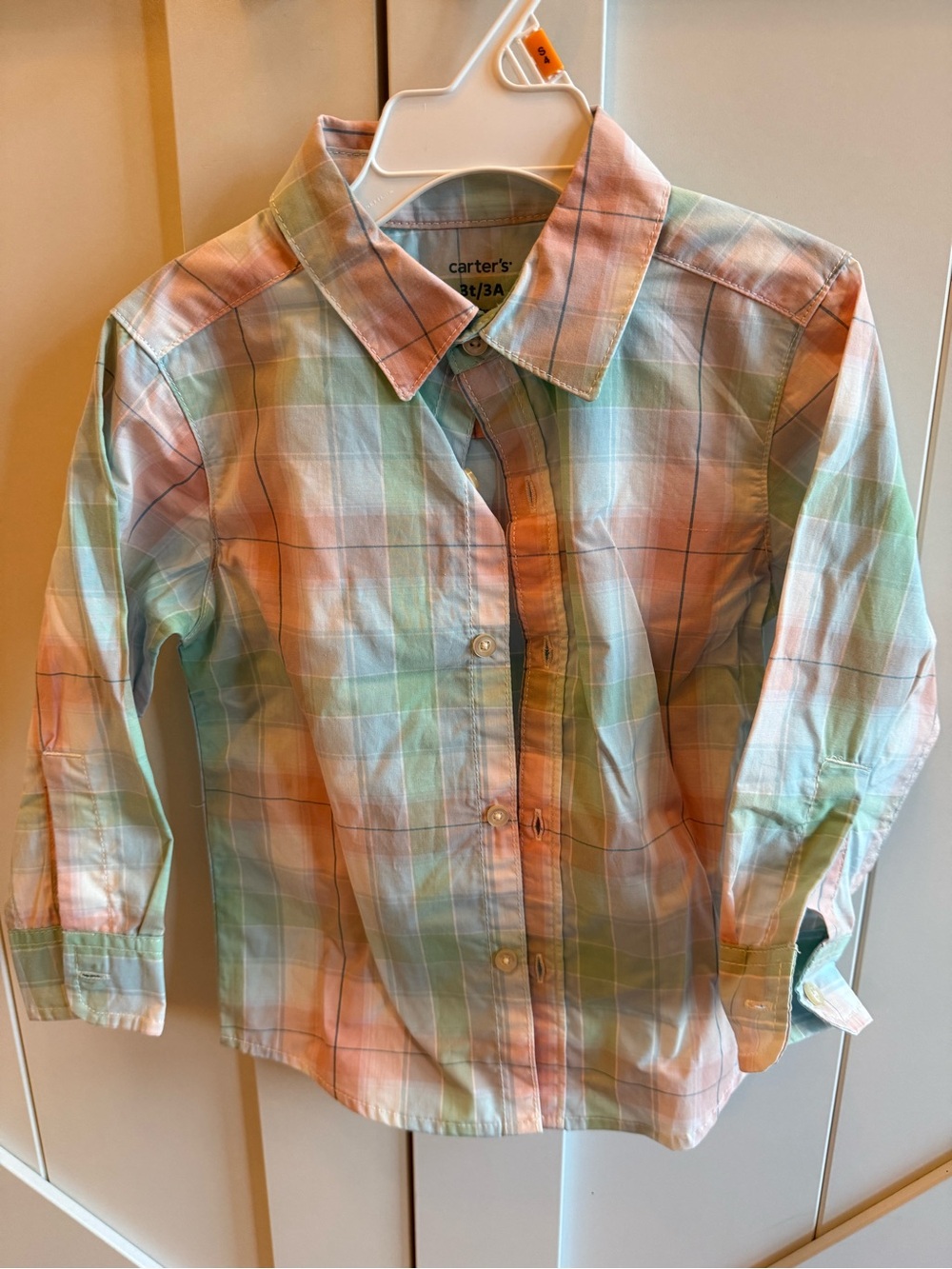 Carter's Pastel Plaid Long-Sleeve Button-Down - Mint, Pink, Peach, Pale Blue